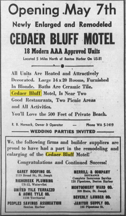 Cedaer Bluff Motel - May 1956 Re-Opening (newer photo)
